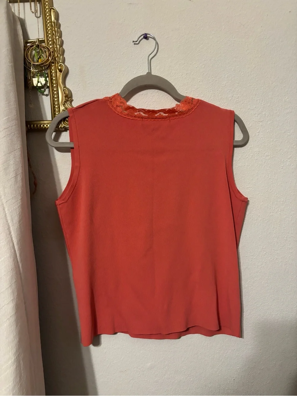 Coral Lace-Trim V-Neck Sleeveless Top